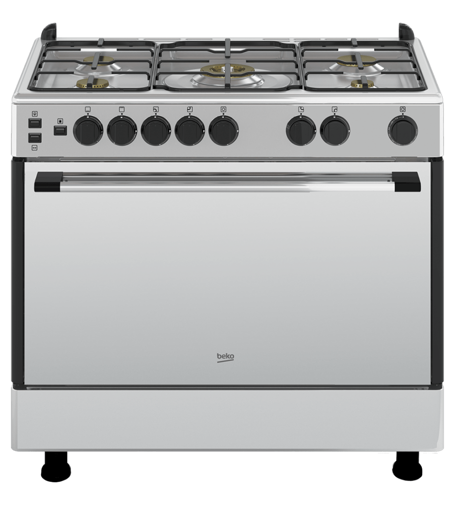 Cuisinière Beko 5 feux inox avec tourne broche Promo sn