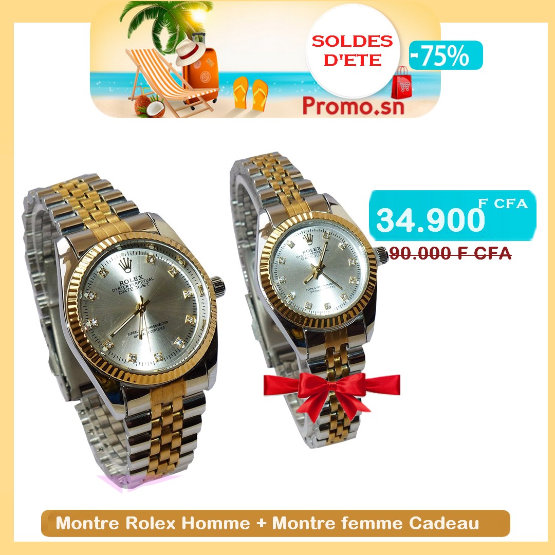 SE Montre Rolex Homme + Montre femme Cadeau - Promo.sn