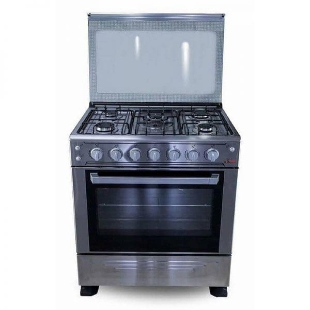 Cuisinière 5 feux Astech 80x60 inox D avec 5 foyers gaz, four gaz et grilles