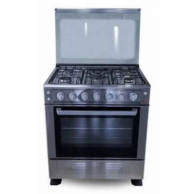 Cuisinière 5 feux Astech 80x60 inox D avec 5 foyers gaz, four gaz et grilles