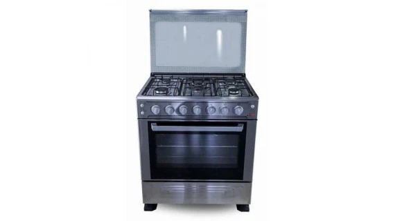 Cuisinière 5 feux Astech 80x60 inox D avec 5 foyers gaz, four gaz et grilles