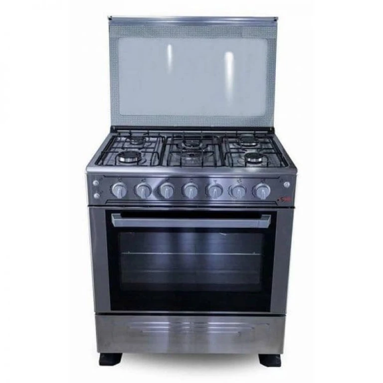 Cuisinière 5 feux Astech 80x60 inox D avec 5 foyers gaz, four gaz et grilles