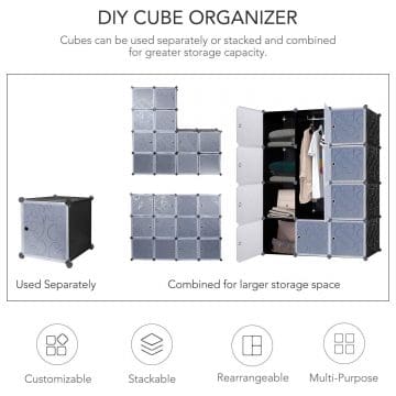 Armoire à Vêtement 12 Cubes DIY en Plastique Résine Penderie