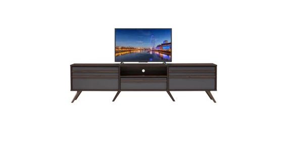 Meuble TV BLACKBURN 1,8 m coloris Columbia, tiroir coloris Gris Foncé