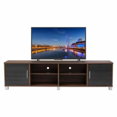Meuble TV DAYTON 1,8M – Couleur Noyer Naturel, porte couleur Frêne Noir HL 336026