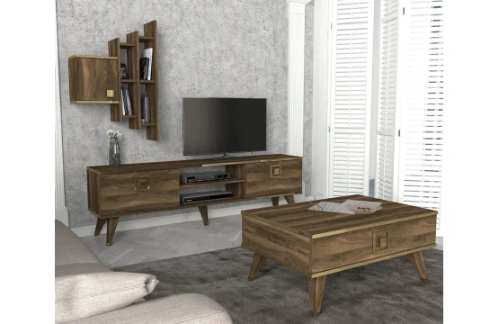 Meuble Tv Walnut brillant Gloss 1,80M T802 avec table basse B802