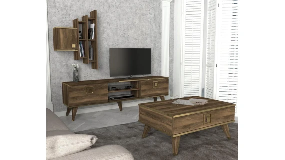 Meuble Tv Walnut brillant Gloss 1,80M T802 avec table basse B802