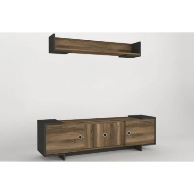 Meuble TV - Ensemble 2 portes - avec étagère murale - tela - anthracite T723