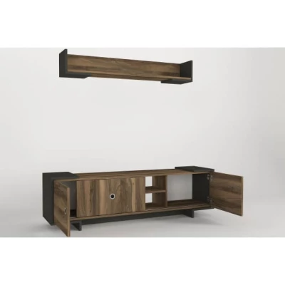 Meuble TV - Ensemble 2 portes - avec étagère murale - tela - anthracite T723