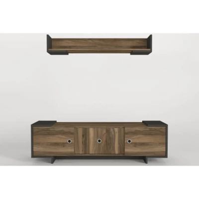 Meuble TV - Ensemble 2 portes - avec étagère murale - tela - anthracite T723