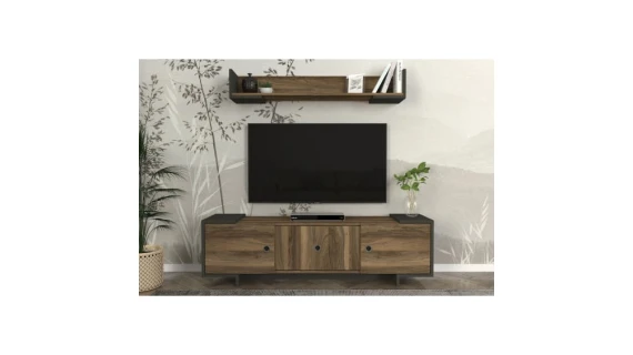 Meuble TV - Ensemble 2 portes - avec étagère murale - tela - anthracite T723