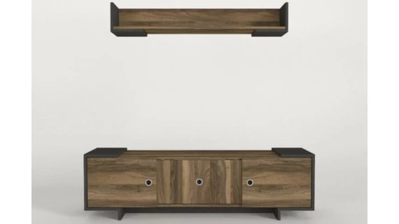 Meuble TV - Ensemble 2 portes - avec étagère murale - tela - anthracite T723