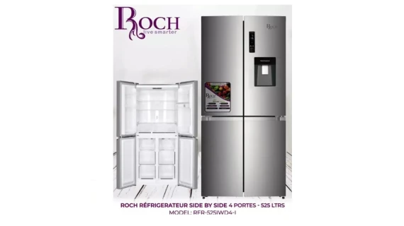 Réfrigérateur Roch Side BY Side Portes avec Fontaine 525 L Silver