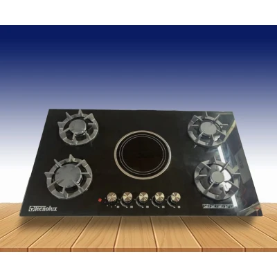 Plaque Technolux encastrable 5 feux 90x60 4F a gaz et 1F ELECTRIQUE noir