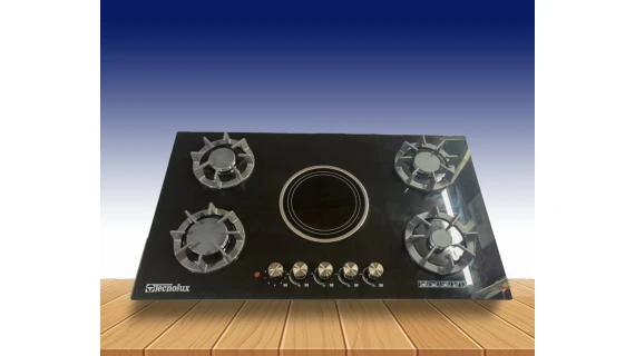 Plaque Technolux encastrable 5 feux 90x60 4F a gaz et 1F ELECTRIQUE noir