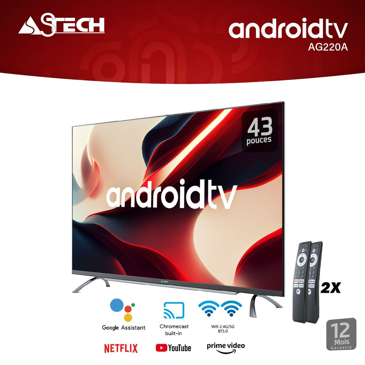 Télévision Astech 43 108 cm TV Led Smart android 
