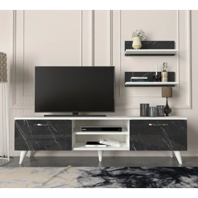 GeaclesV2 Tv Unit White Marble 1,80M NOIR BLANC T807