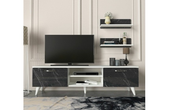 GeaclesV2 Tv Unit White Marble 1,80M NOIR BLANC T807