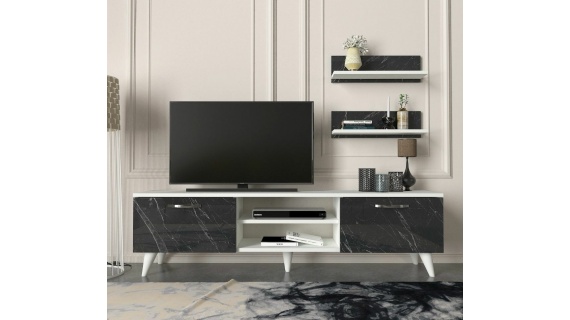 GeaclesV2 Tv Unit White Marble 1,80M NOIR BLANC T807