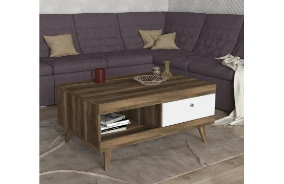 Meleda Coffee Table White - Walnut 110/60CM MARON BLANC B701