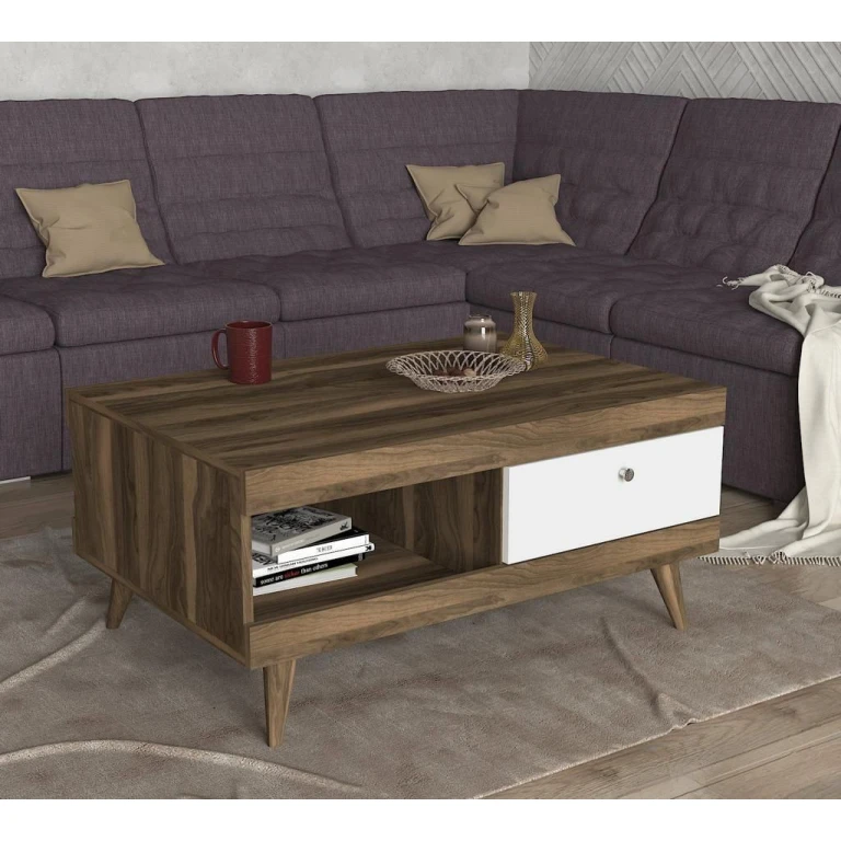 Meleda Coffee Table White - Walnut 110/60CM MARON BLANC B701