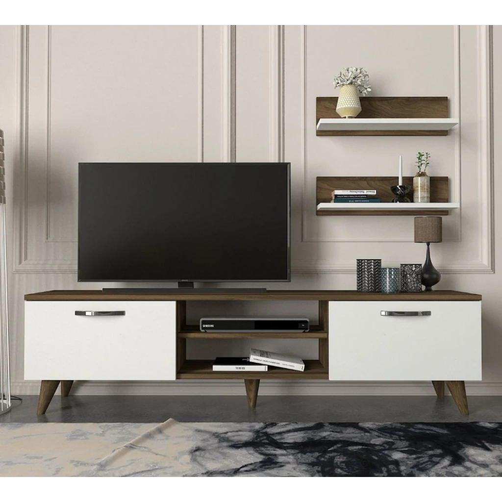 GeaclesV2 Tv Unit White Walnut 1,80M MARON BLANC T807