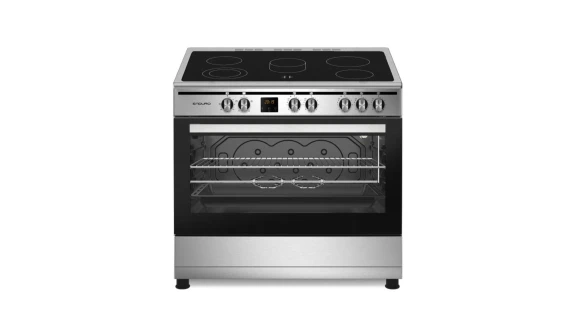 Cuisinière Enduro 5 Feux 90X60 Vitroceramique Electrique Gril Haut et Bas INOX