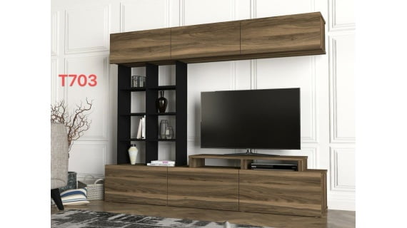 Table Televiseur Marcos TV unit Walnut Noir 1.80M T703