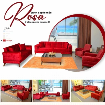 Salon Capitonne 7 Place Canape Lit Rouge – Image 2