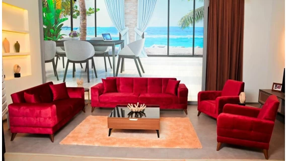 Salon Capitonne 7 Place Canape Lit Rouge – Image 3