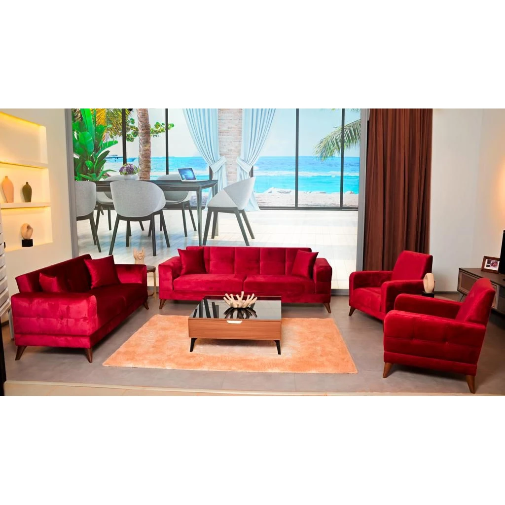 Salon Capitonne 7 Place Canape Lit Rouge
