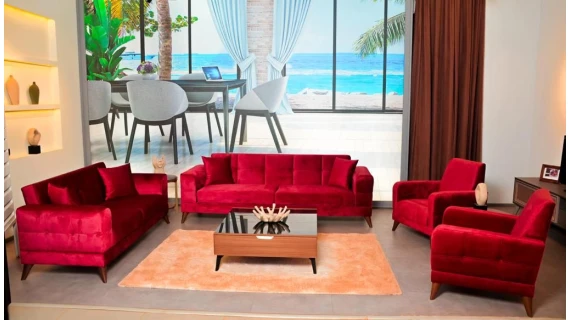 Salon Capitonne 7 Place Canape Lit Rouge