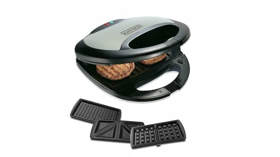 Machine à sandwich, grill et gaufrier multiplaque 3-EN-1 ,750 watts (gris) -Black+Decker – Image 4