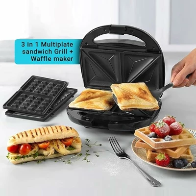 Machine à sandwich, grill et gaufrier multiplaque 3-EN-1 ,750 watts (gris) -Black+Decker – Image 6
