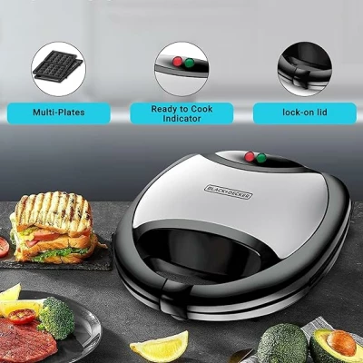 Machine à sandwich, grill et gaufrier multiplaque 3-EN-1 ,750 watts (gris) -Black+Decker – Image 7