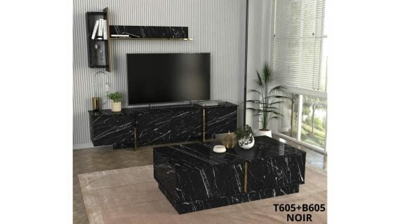 Meuble TV Nabou Unit Black Marble T605 + Table Basse B605