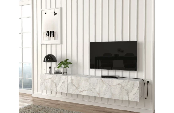 Damla Meuble TV Marbre Blanc avec lumière led 180CM