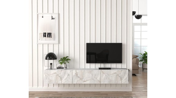 Damla Meuble TV Marbre Blanc avec lumière led 180CM