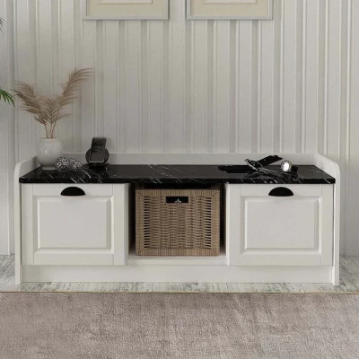 Boîte à chaussures en mélamine Rayne Megapap - Blanc - effet marbre noir 120x40x45cm. – Image 3