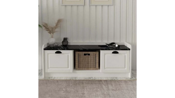 Boîte à chaussures en mélamine Rayne Megapap - Blanc - effet marbre noir 120x40x45cm.