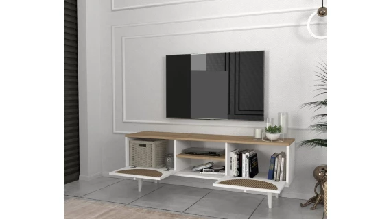 Console TV Modern Fusion - Blanc-Marron T106 – Image 4