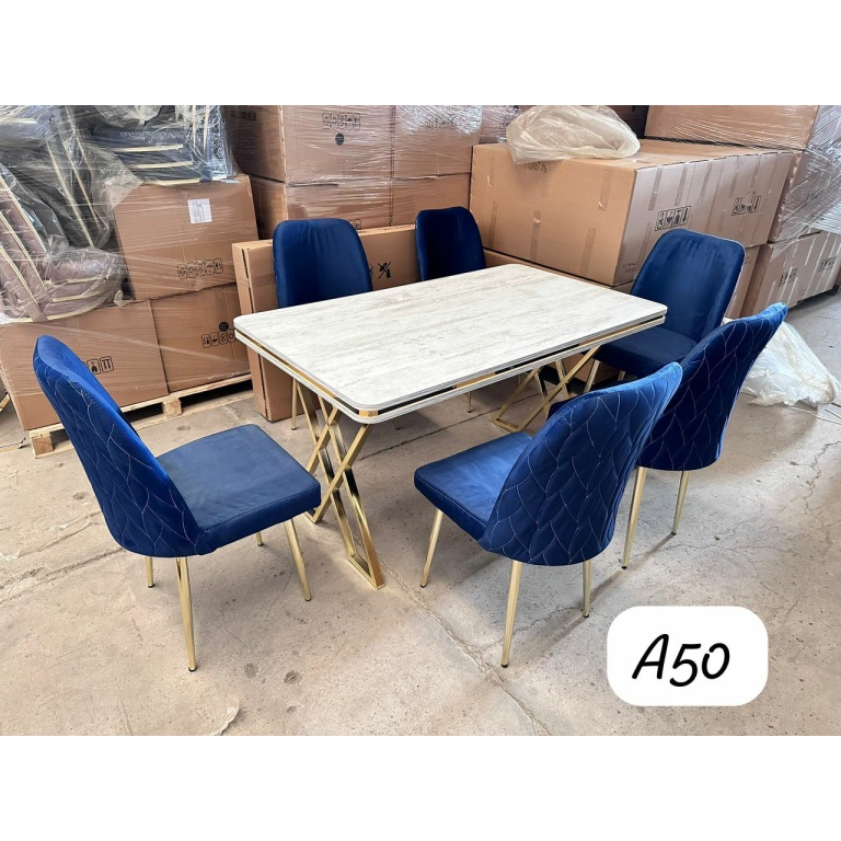 Ensemble 1+6 pièces Table et chaises de salle à manger - Marbre - ref A50