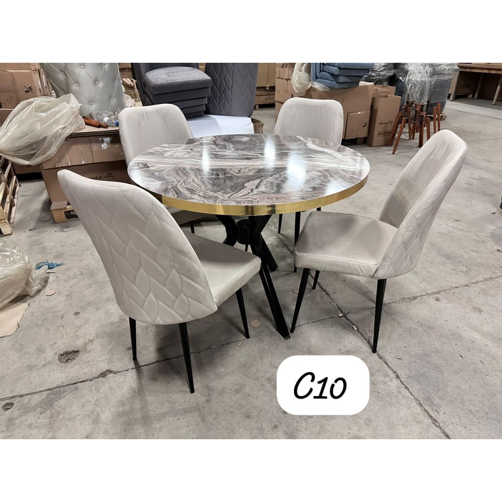 Ensemble Table et chaises Rondes de salle à manger - 4 Chaises En Velours