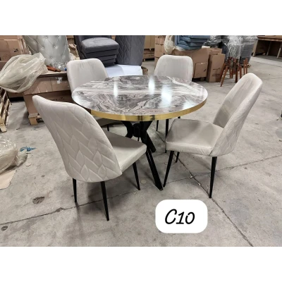 Ensemble Table et chaises Rondes de salle à manger - 4 Chaises En Velours