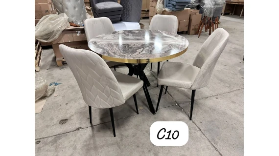 Ensemble Table et chaises Rondes de salle à manger - 4 Chaises En Velours