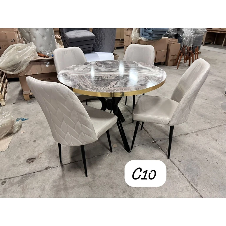 Ensemble Table et chaises Rondes de salle à manger - 4 Chaises En Velours