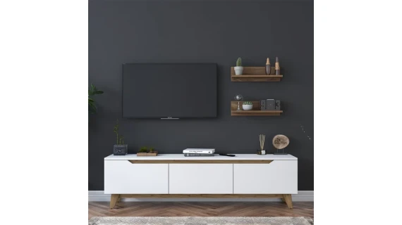 Meuble TV  Zenan avec étagères 180 cm blanc