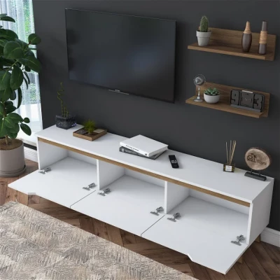 Meuble TV  Zenan avec étagères 180 cm blanc – Image 4