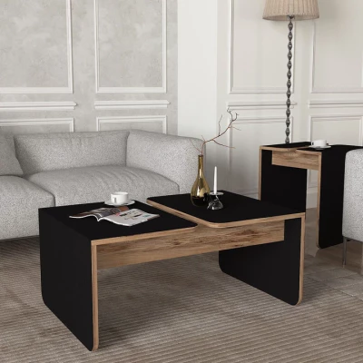 Table basse GIEZA (noir et bois) 90cm B102 – Image 6