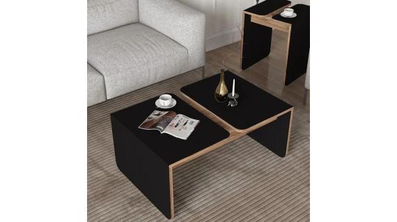 Table basse GIEZA (noir et bois) 90cm B102